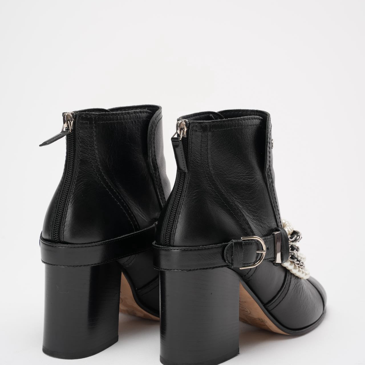 Chanel Black Pearl Chain CC Short Ankle Boots 39.5