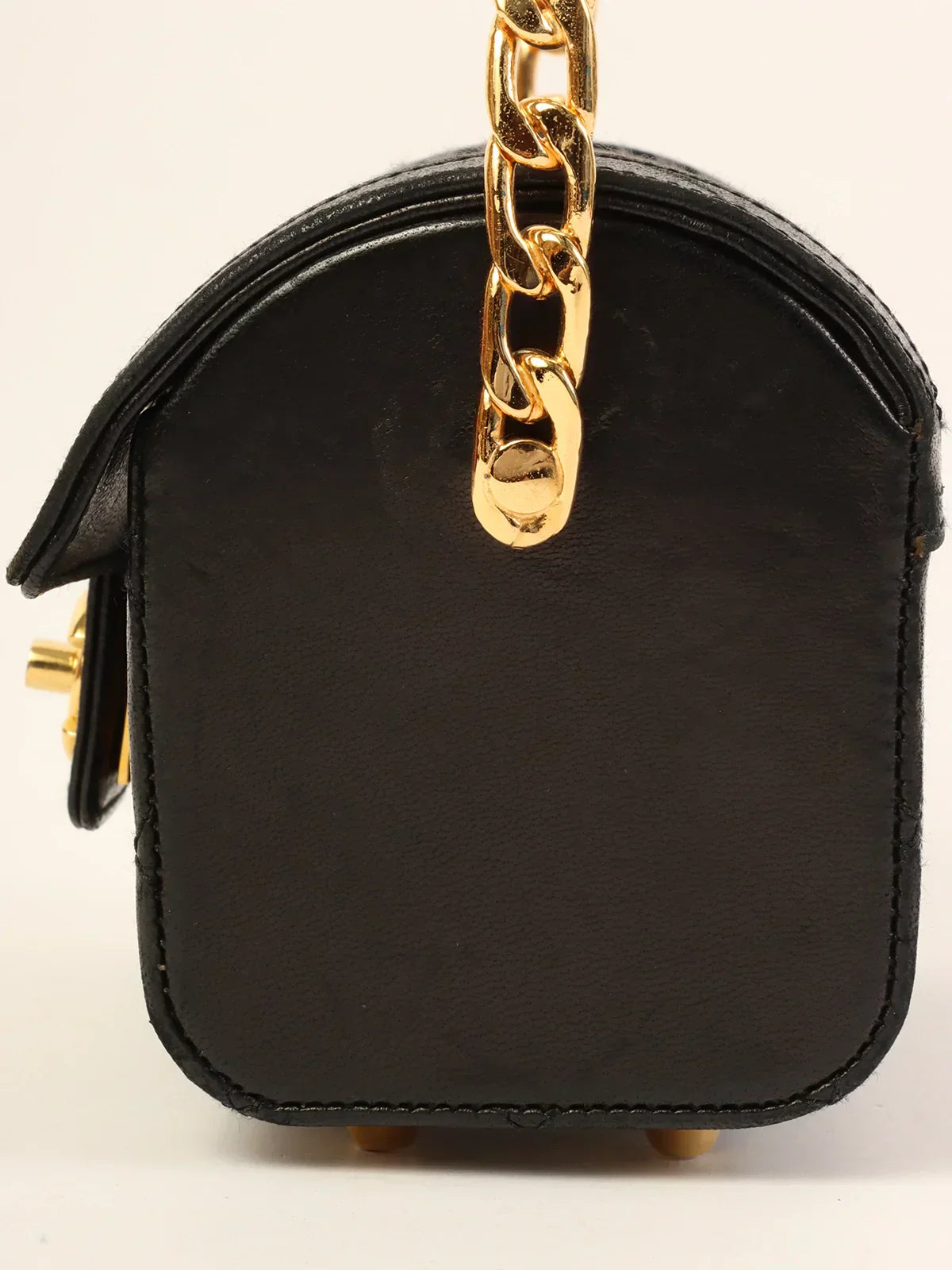 CHANEL Around 1985~1990 Made Turn-Lock Chain Handle Mini Bag Black
