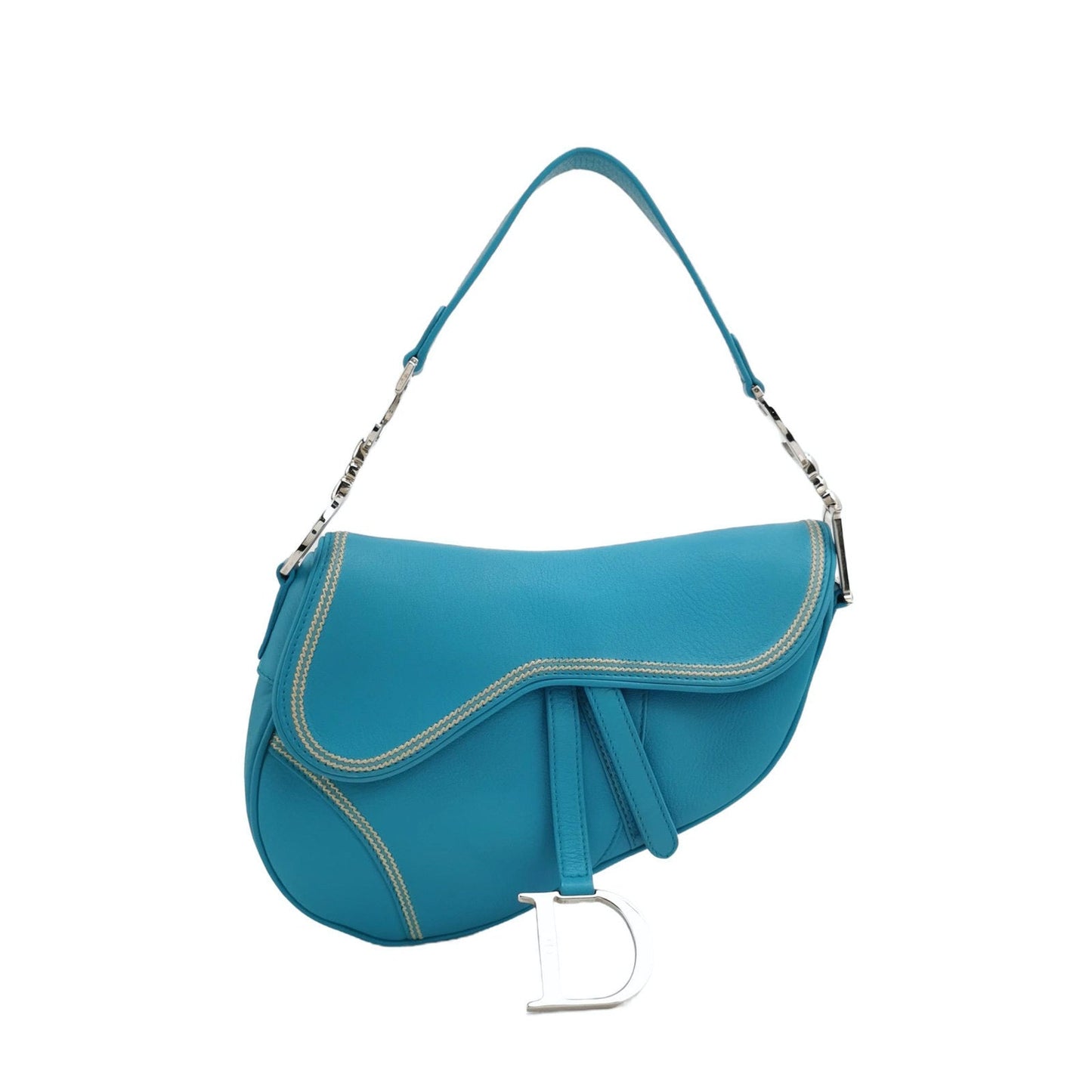 Dior Saddle   Leather Baby Blue with Silver Hardware