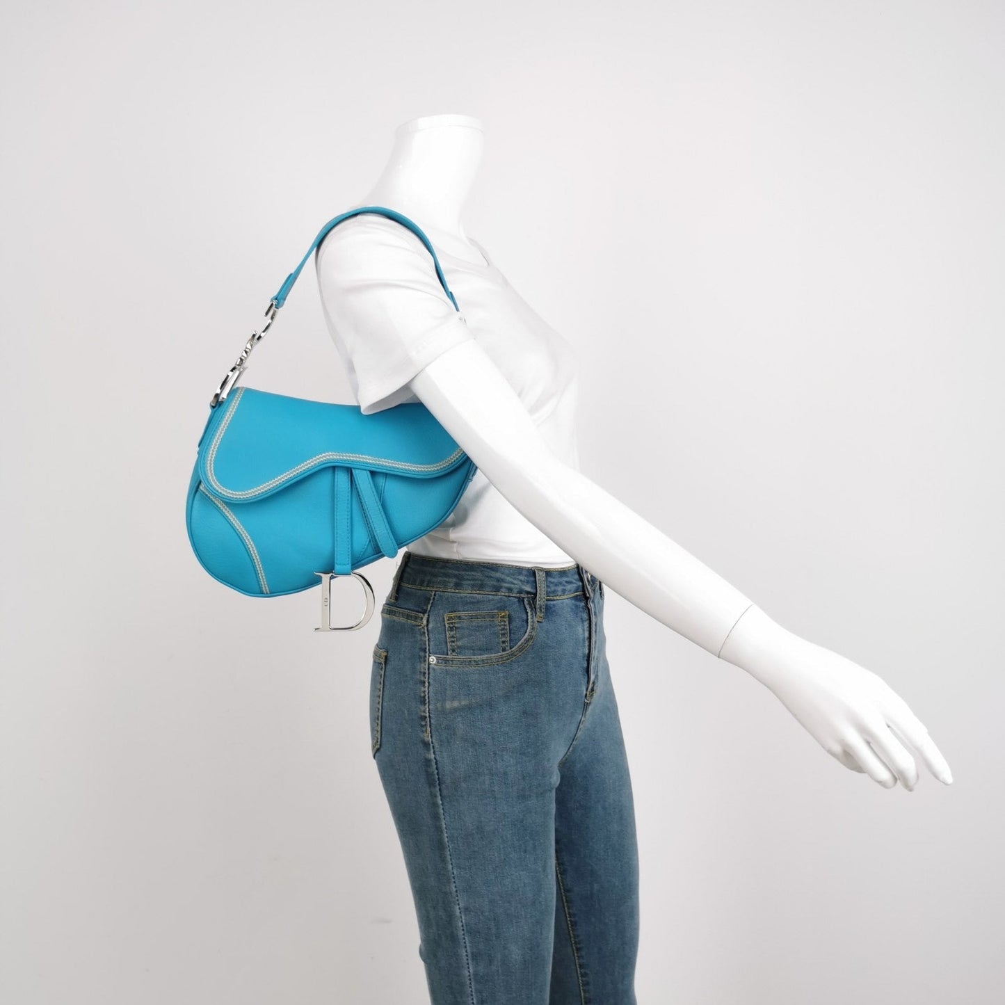 Dior Saddle   Leather Baby Blue with Silver Hardware