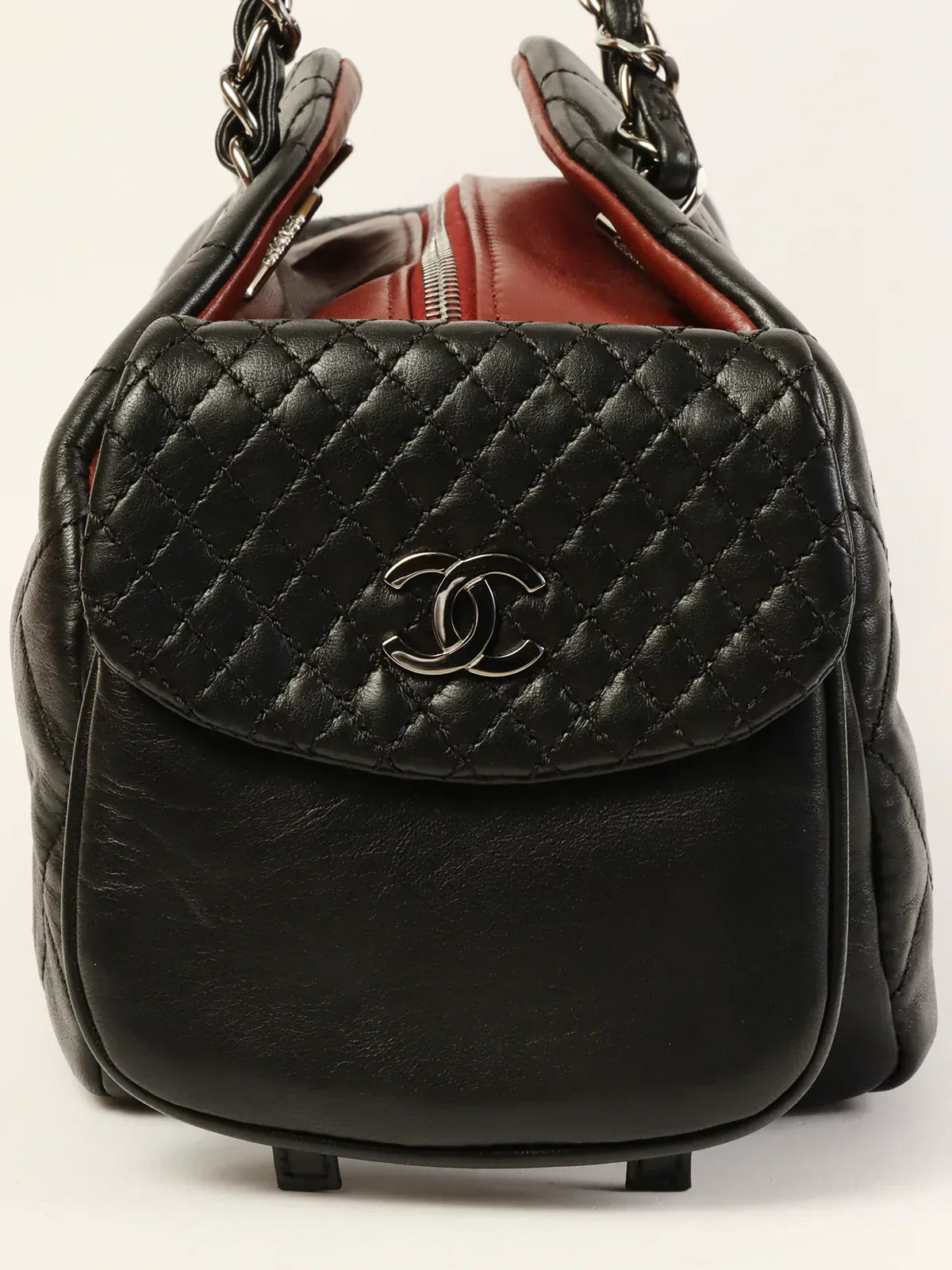 CHANEL Around 2007 Made Double Pockets Cc Mark Plate Chain Shoulder Bag Black