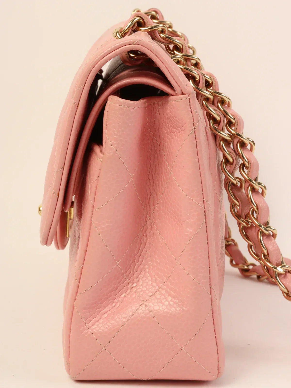 CHANEL Around 2003 Made Caviar Skin Classic Flap Chain Bag 23Cm Pink