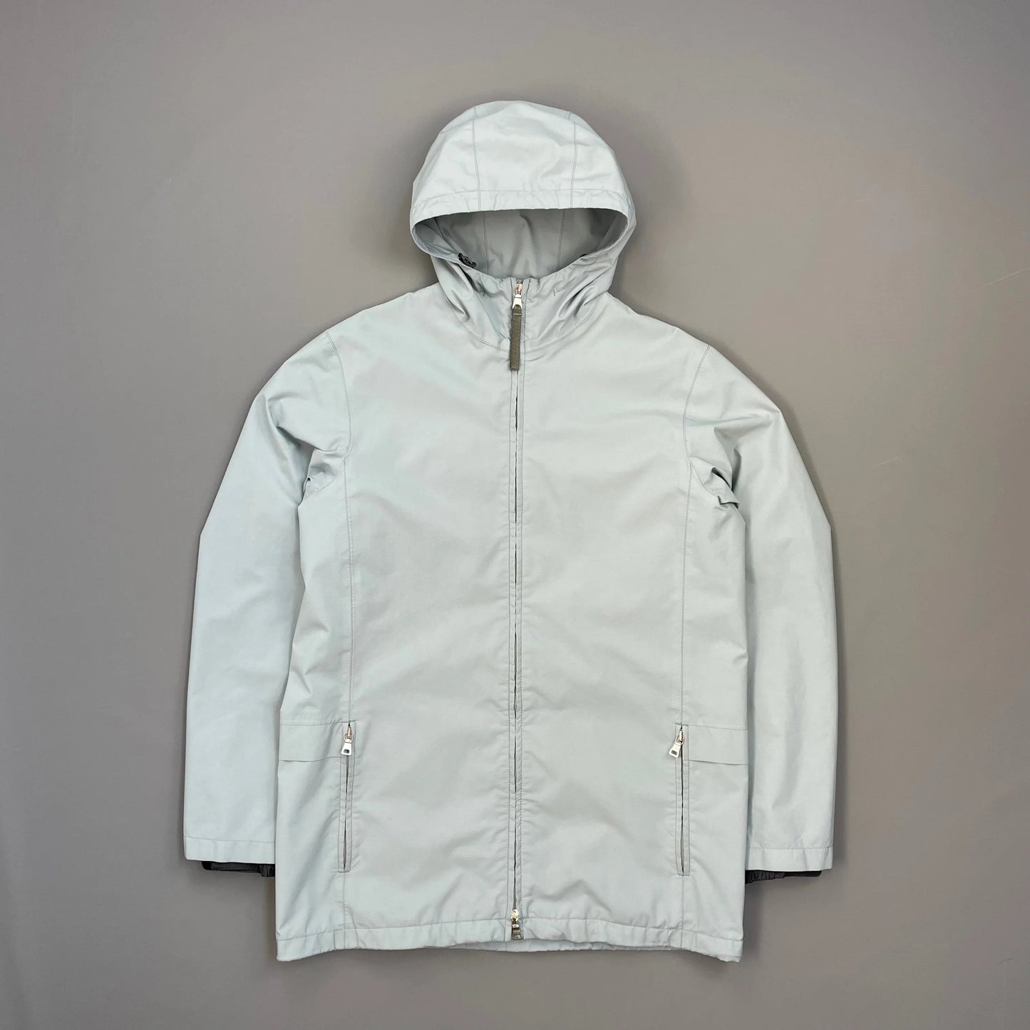Prada Sport Light Blue Technical Multi-Pocket Goretex Hooded Parka Jacket