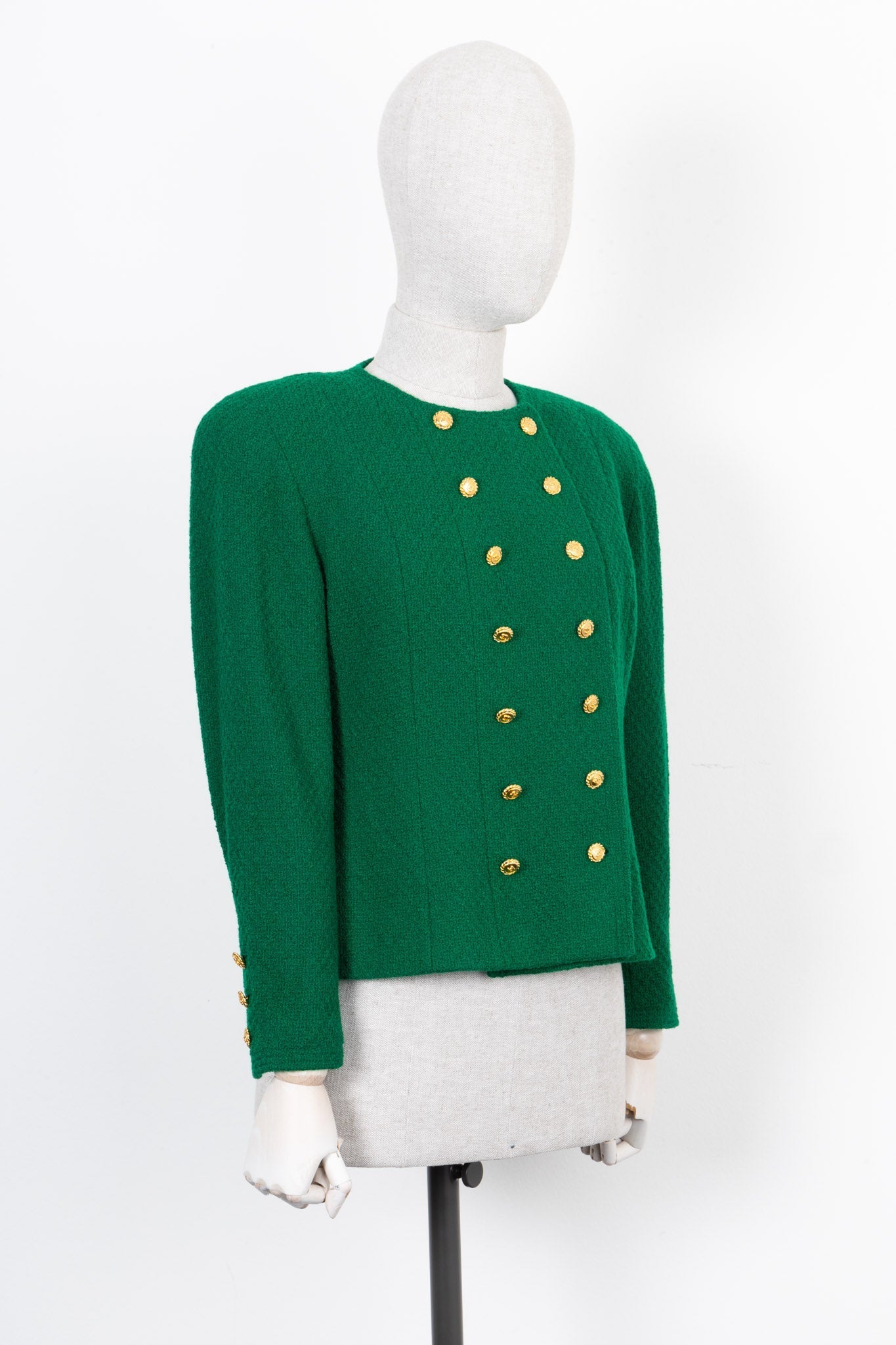 CHANEL   Double Breasted Jacket Tweed Green