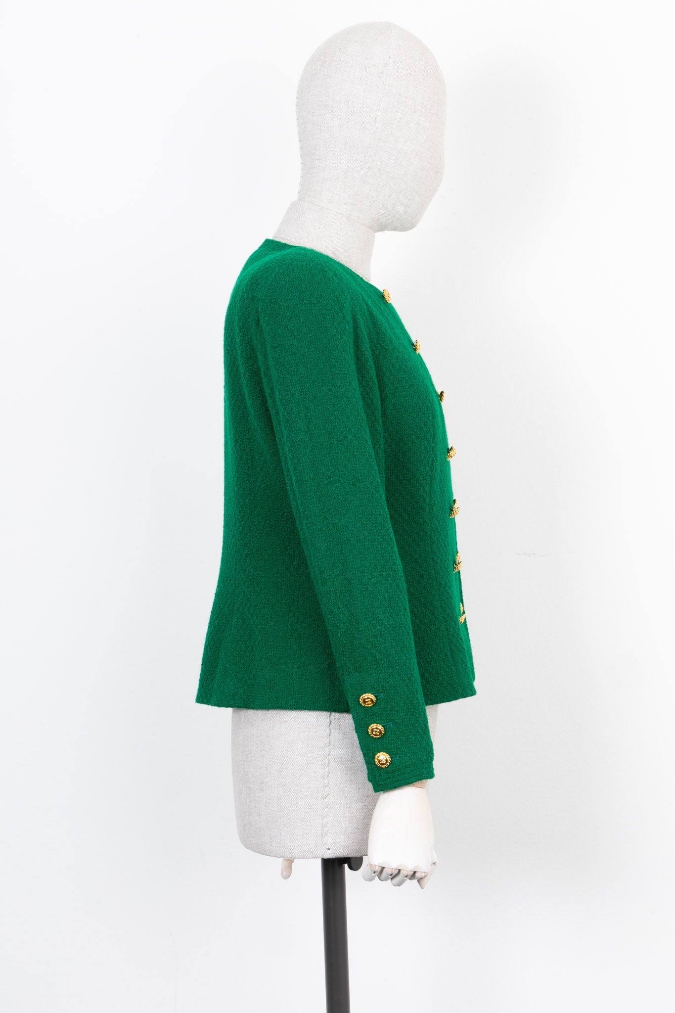 CHANEL   Double Breasted Jacket Tweed Green