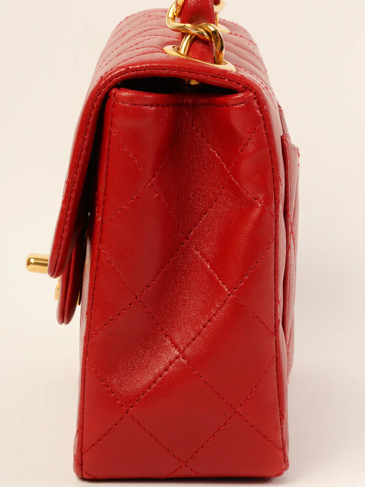 CHANEL Around 1990 Made Classic Flap Chain Top Handle Bag Mini Red