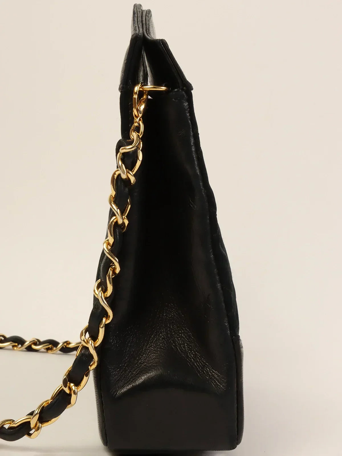 CHANEL Around 1990 Made Leather Satin Combination Turn-Lock 2Way Chain Bag Black