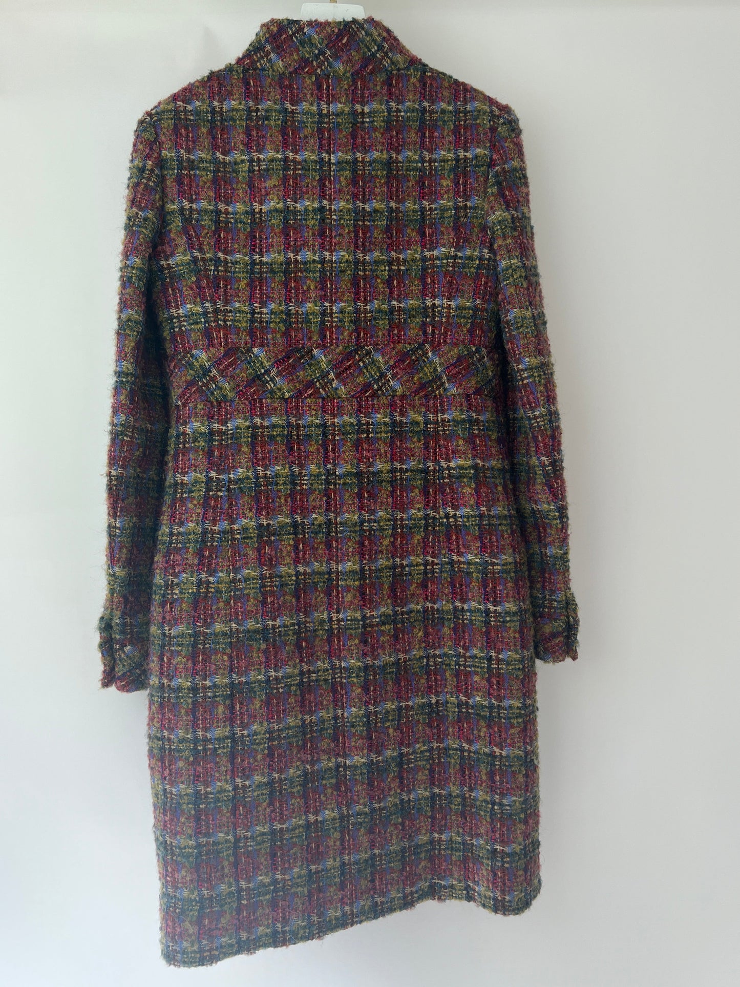 Chanel Green, Blue, Pink Tweed Check Long Coat with Button CC Detailing FR 34 (UK 6)