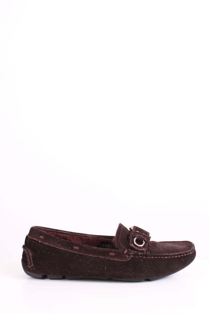 Prada Suede Shearling Lined Loafers Brown 37
