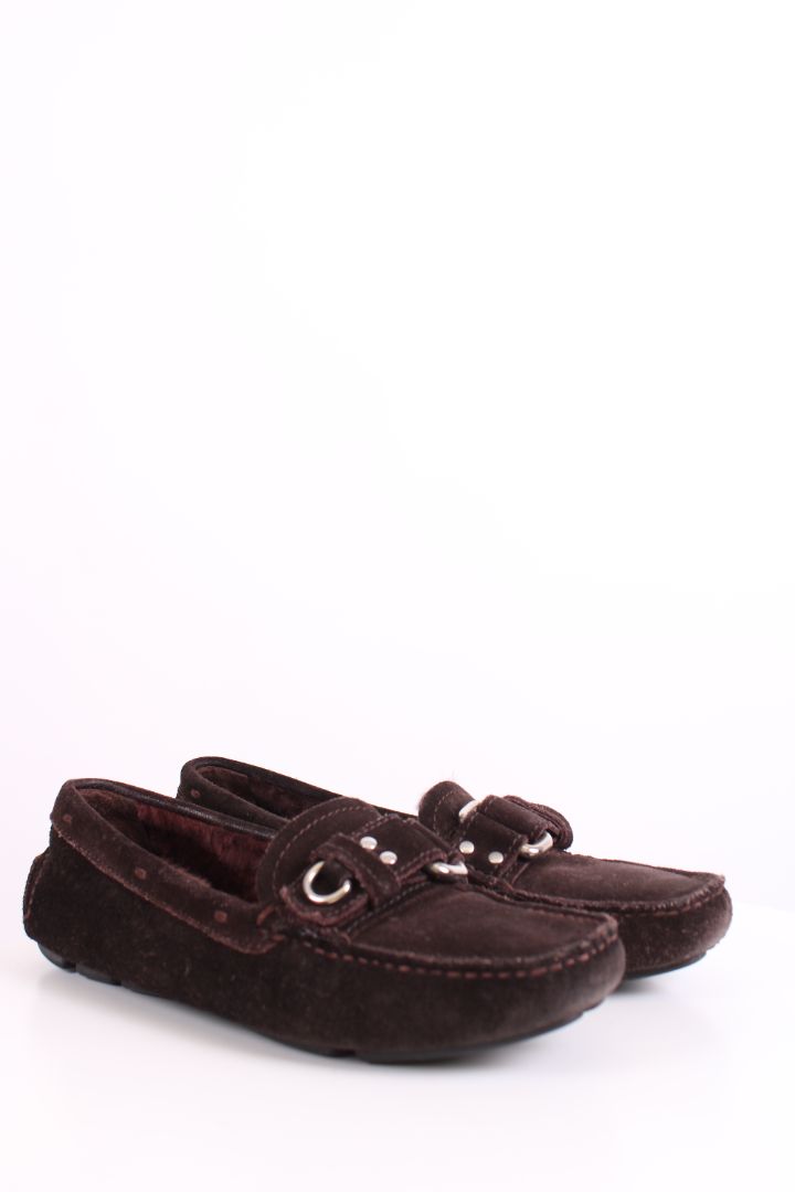 Prada Suede Shearling Lined Loafers Brown 37