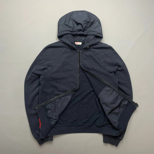 Prada Sport 2012 Red Tab Nylon Hood Zip-Through Hoodie