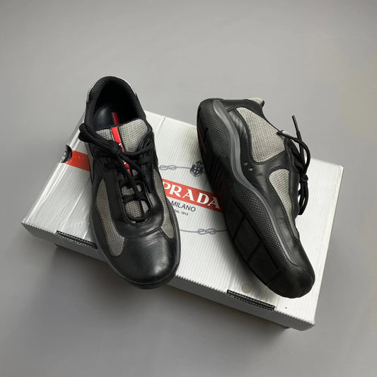Prada Americas Cup Black & Steel Grey Mesh Trainers