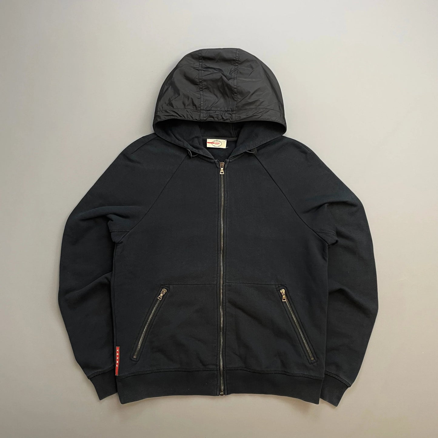 Prada Sport Black 2013 Nylon Hood Zip-Through Hoodie