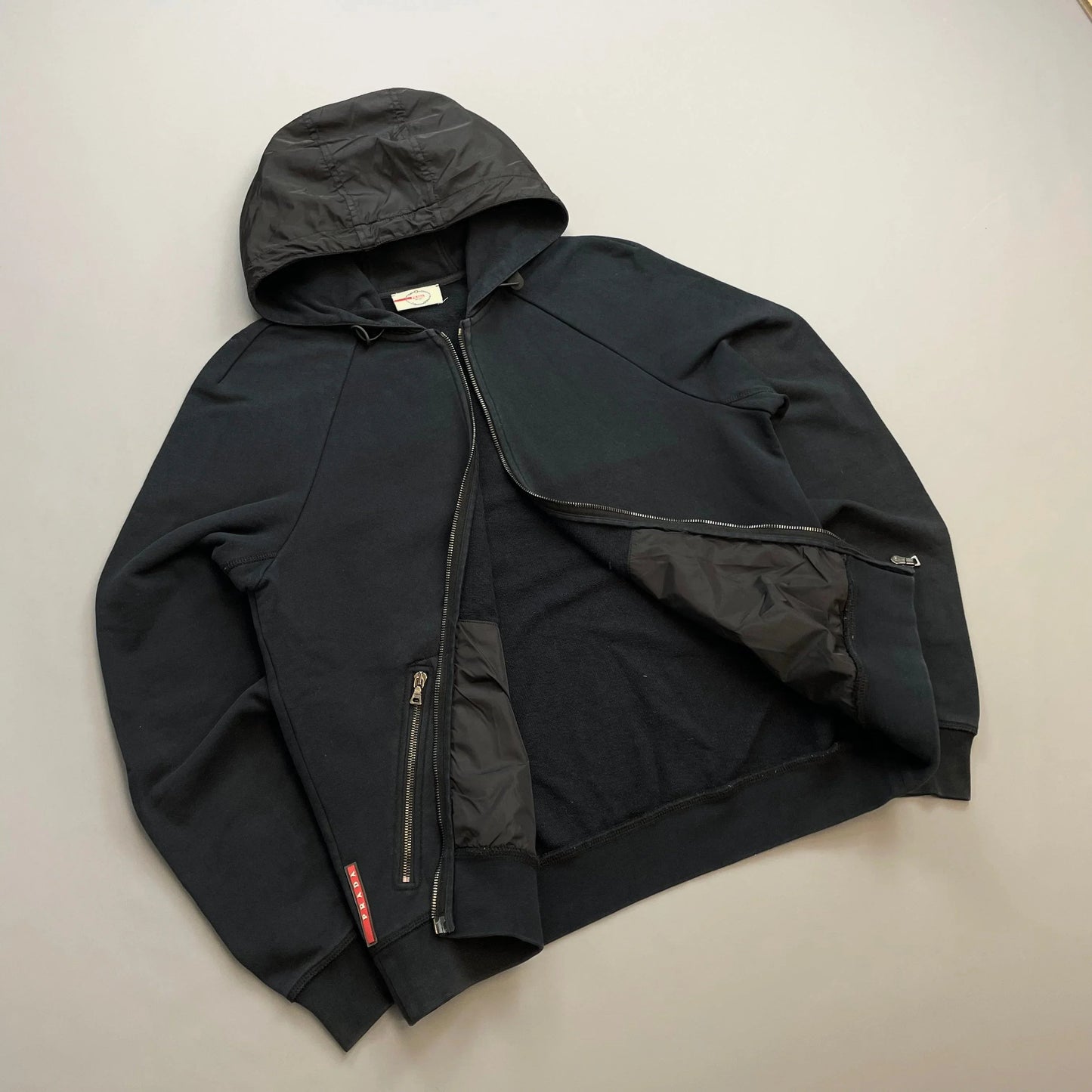 Prada Sport Black 2013 Nylon Hood Zip-Through Hoodie