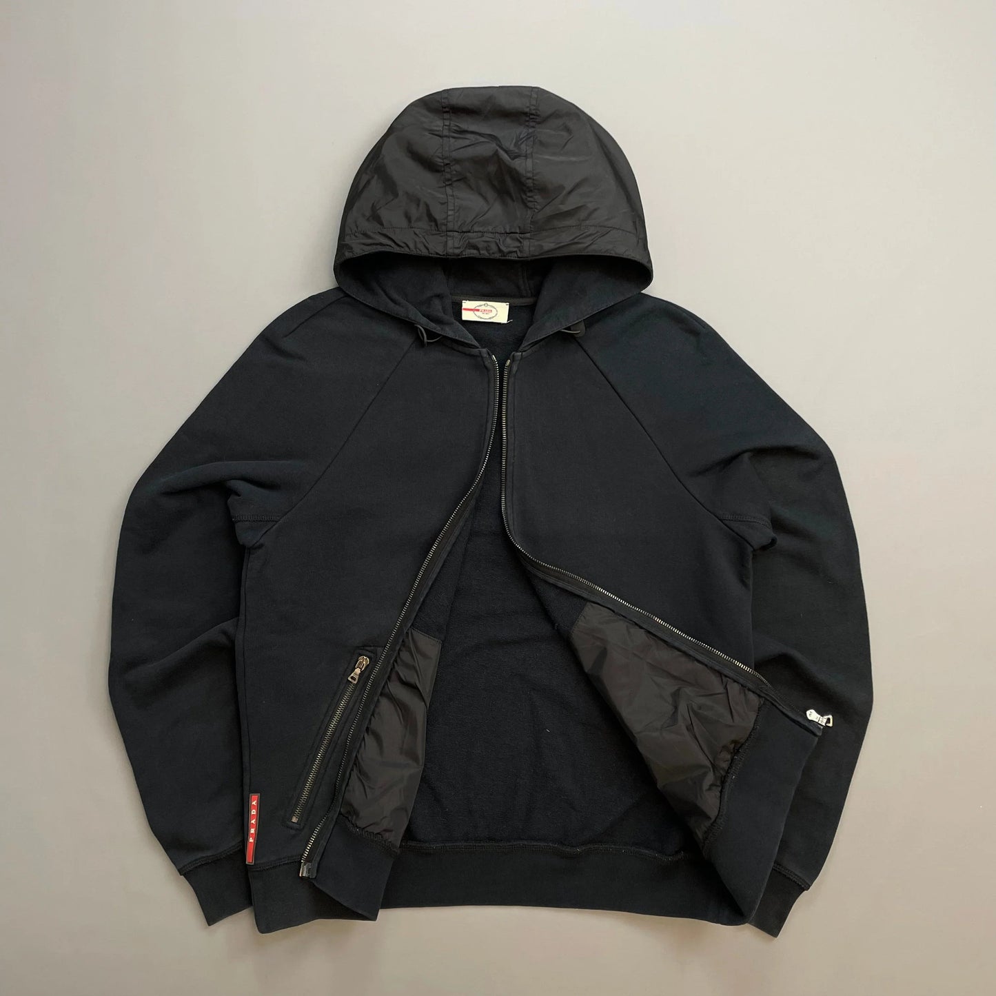 Prada Sport Black 2013 Nylon Hood Zip-Through Hoodie