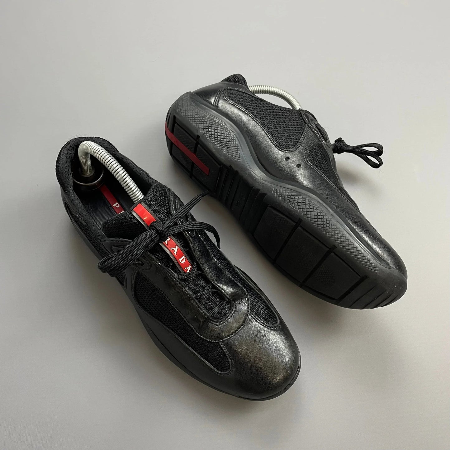 Prada Americas Cup Black Leather Trainers