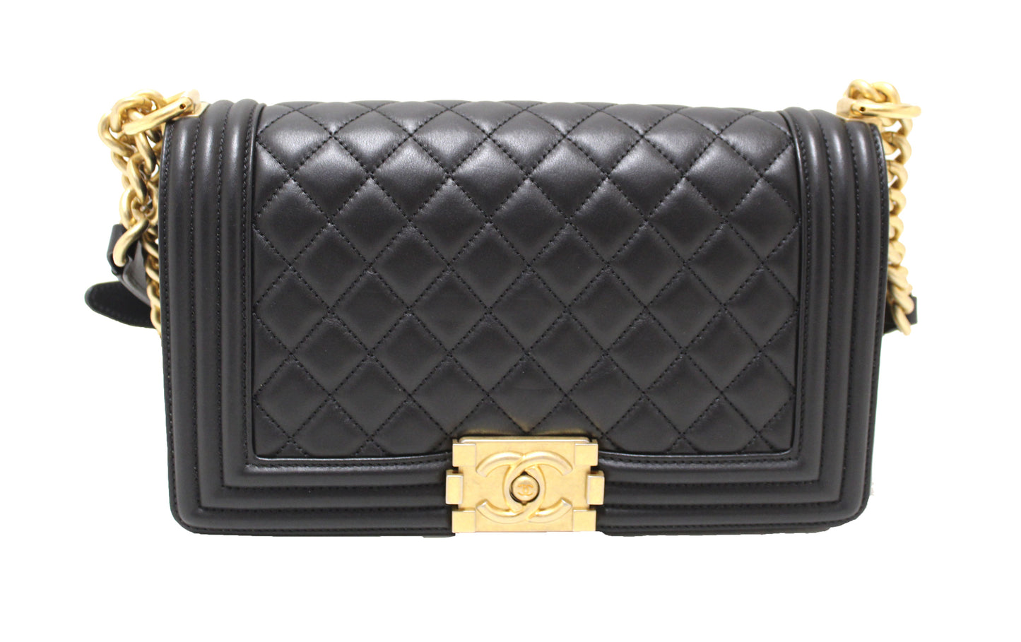 Chanel Black Quilted Lambskin Leather Medium Boy Shoulder Bag