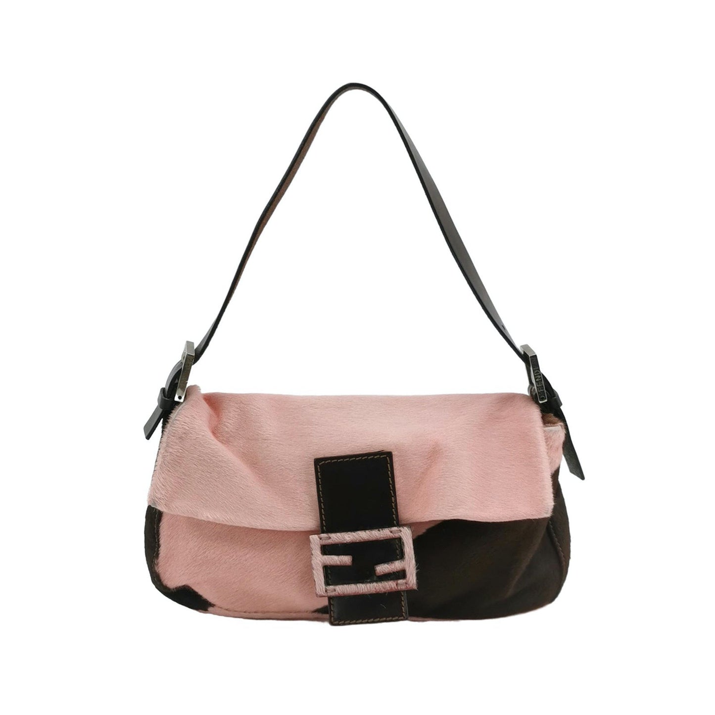 Fendi Baguette Pony Style Calfskin Leather Shoulder Bag in Pink Cow Print