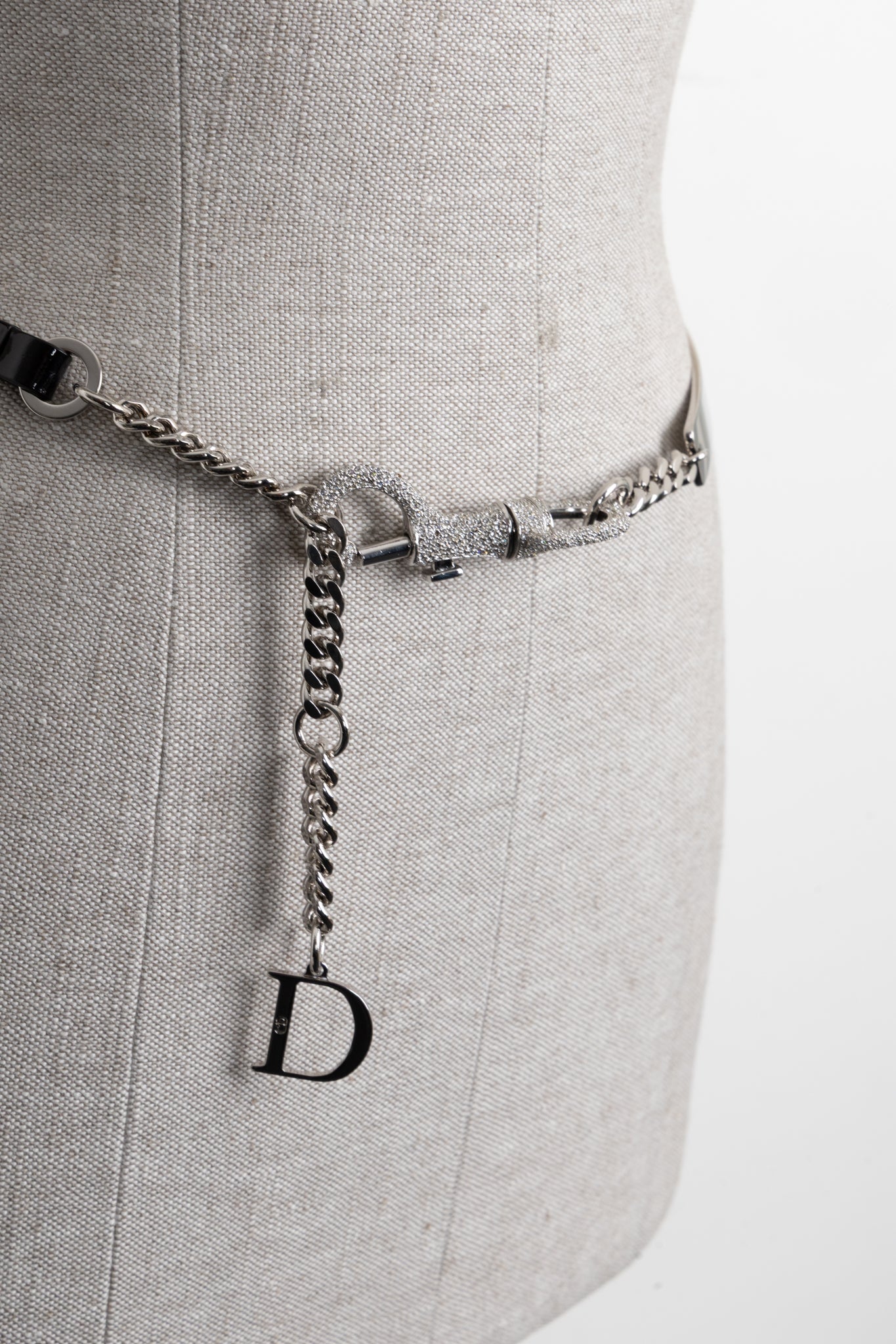 CHRISTIAN DIOR Strass Belt Patent Black