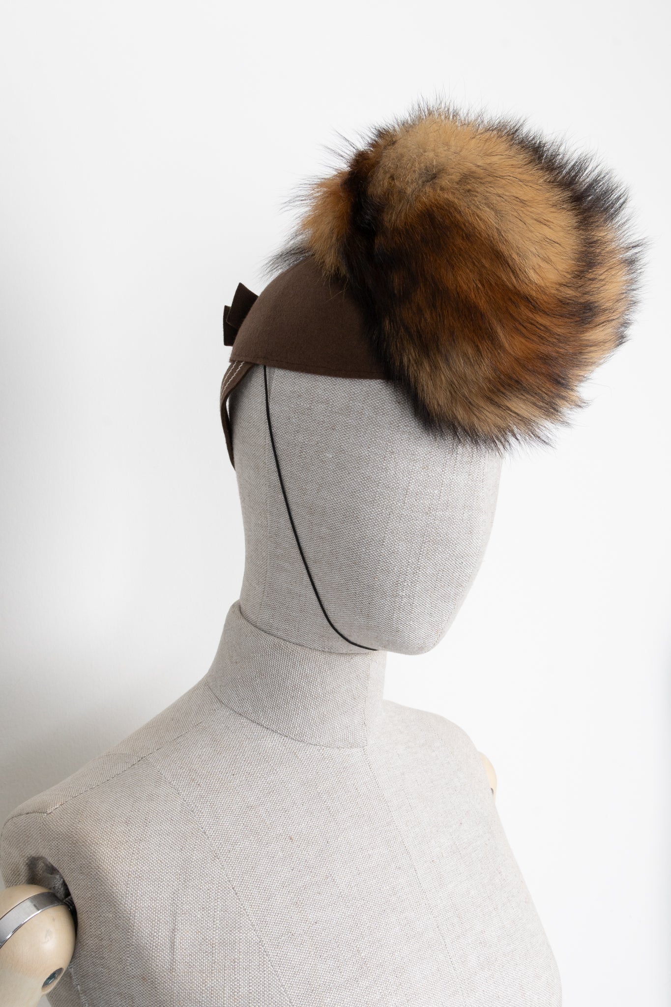 CHRISTIAN DIOR Bow Embellished Rabbit Fox Hat Brown