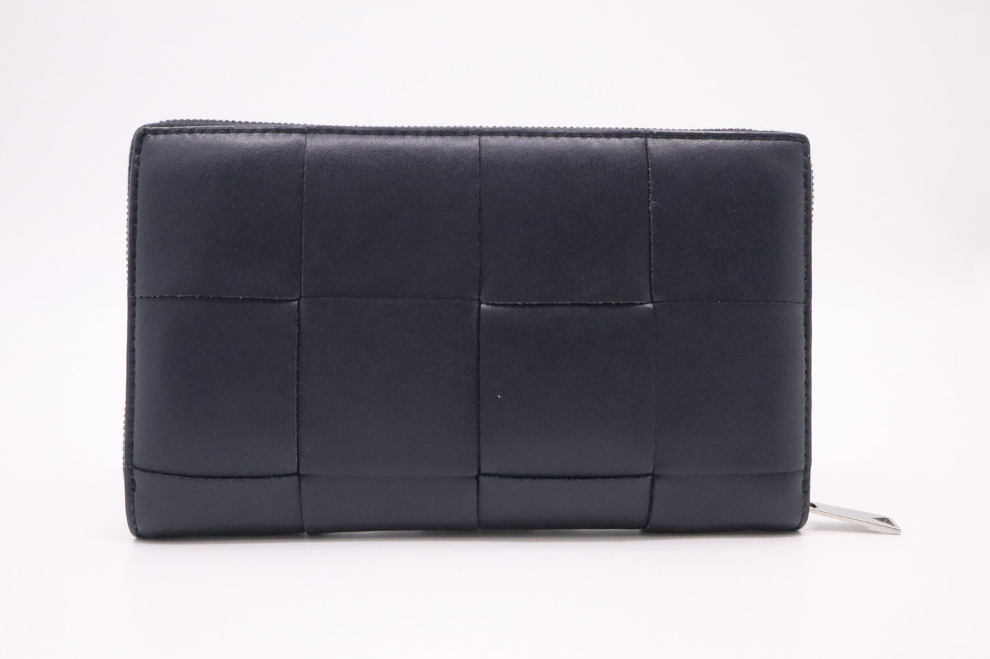 Bottega Veneta Cassette Zippy Wallet in Navy Blue Intrecciato Leather