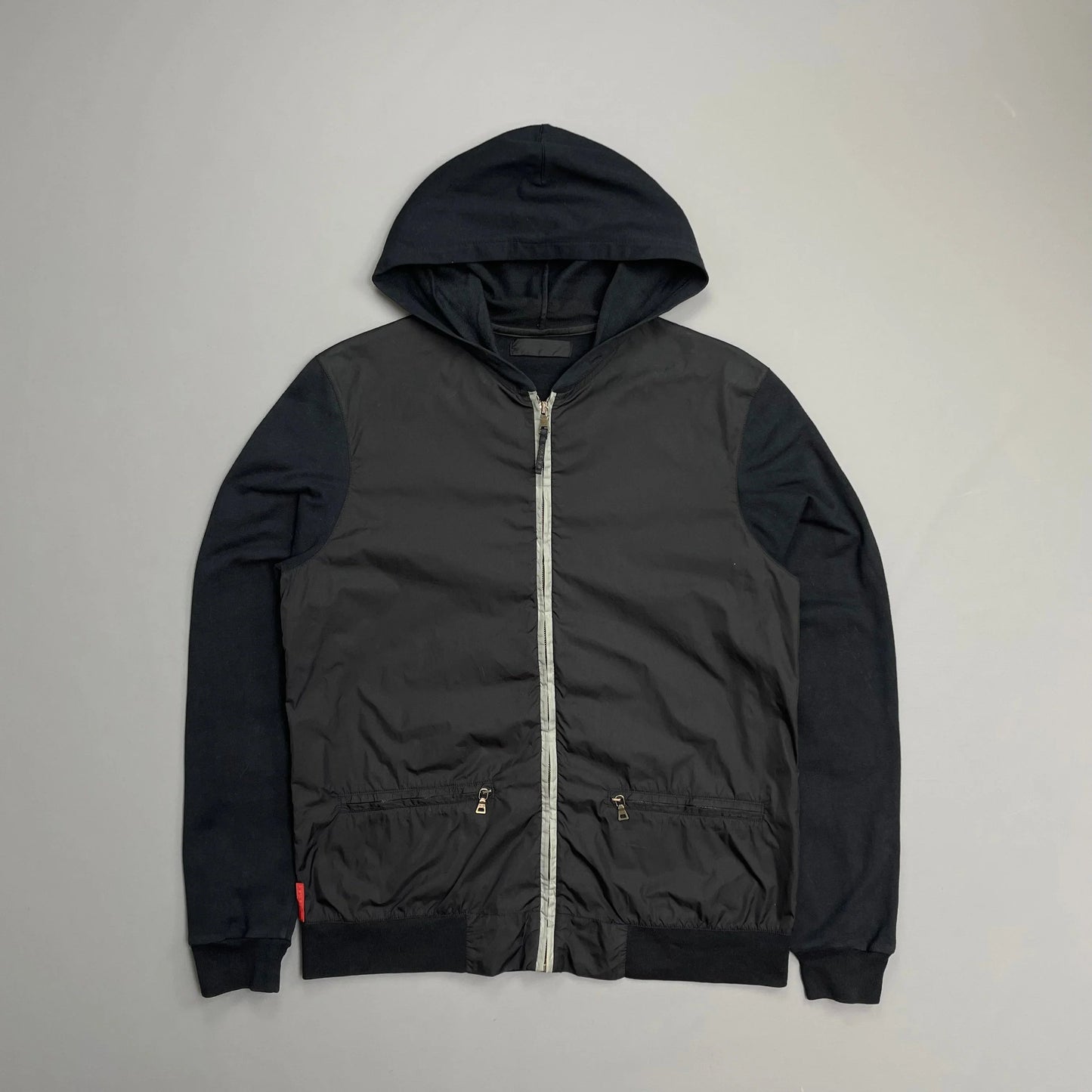 Prada Sport Navy 00s Nylon Panelled Lightweight Zip-Through Hoodie