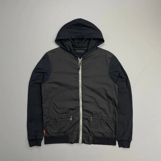 Prada Sport Navy 00s Nylon Panelled Lightweight Zip-Through Hoodie