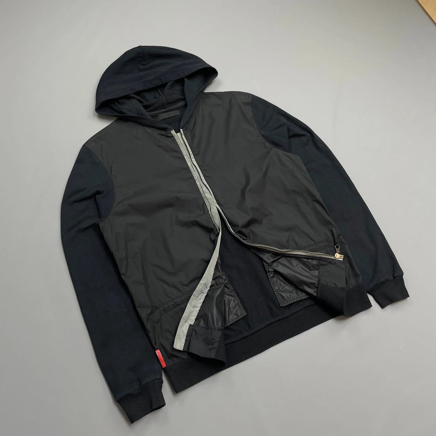 Prada Sport Navy 00s Nylon Panelled Lightweight Zip-Through Hoodie