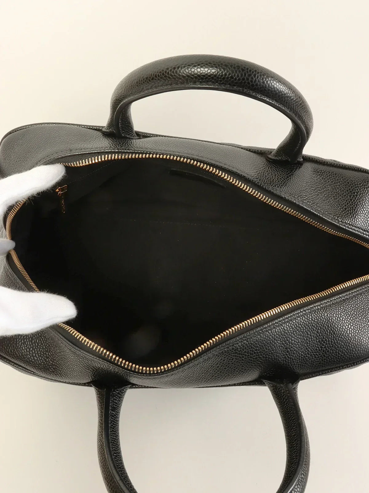 CHANEL Around 2003 Made Caviar Skin Cc Mark Stitch Boston Bag Black