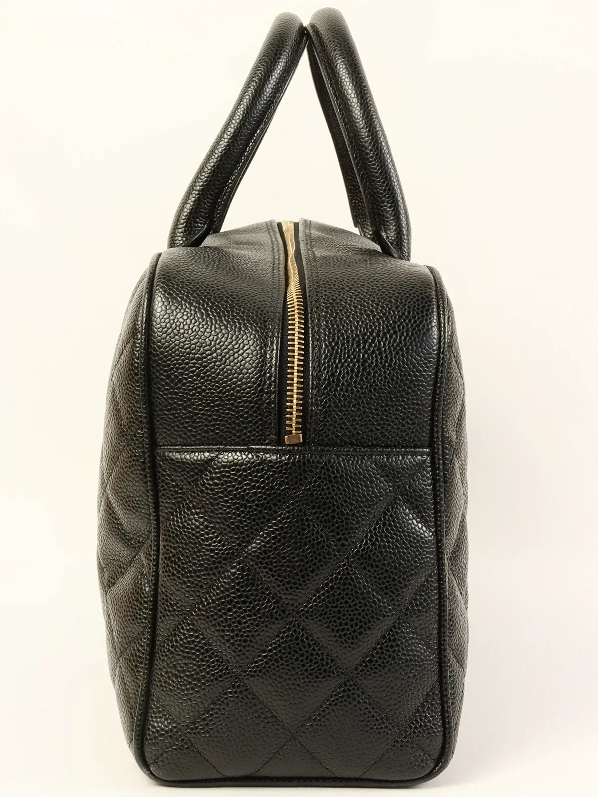 CHANEL Around 2003 Made Caviar Skin Cc Mark Stitch Boston Bag Black