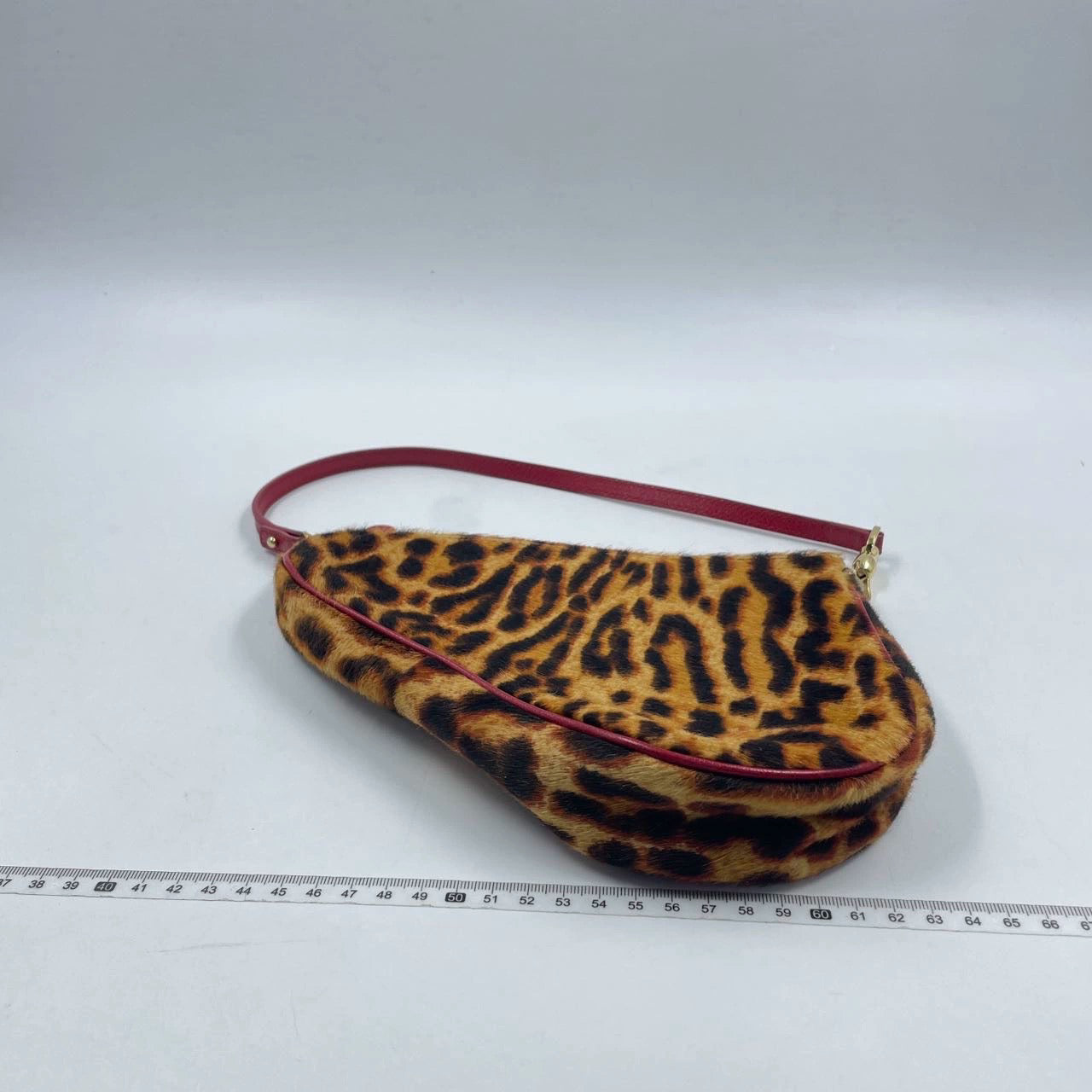 Dior Saddle   Classic Leopard Print Ponyhair Calfskin leather red strap zip opening