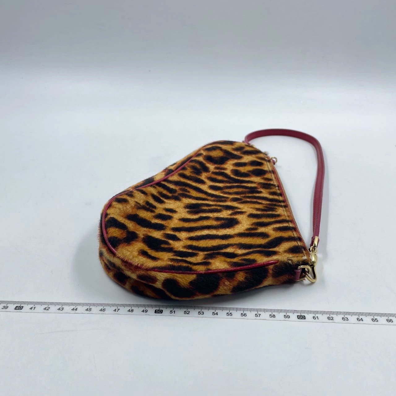 Dior Saddle   Classic Leopard Print Ponyhair Calfskin leather red strap zip opening