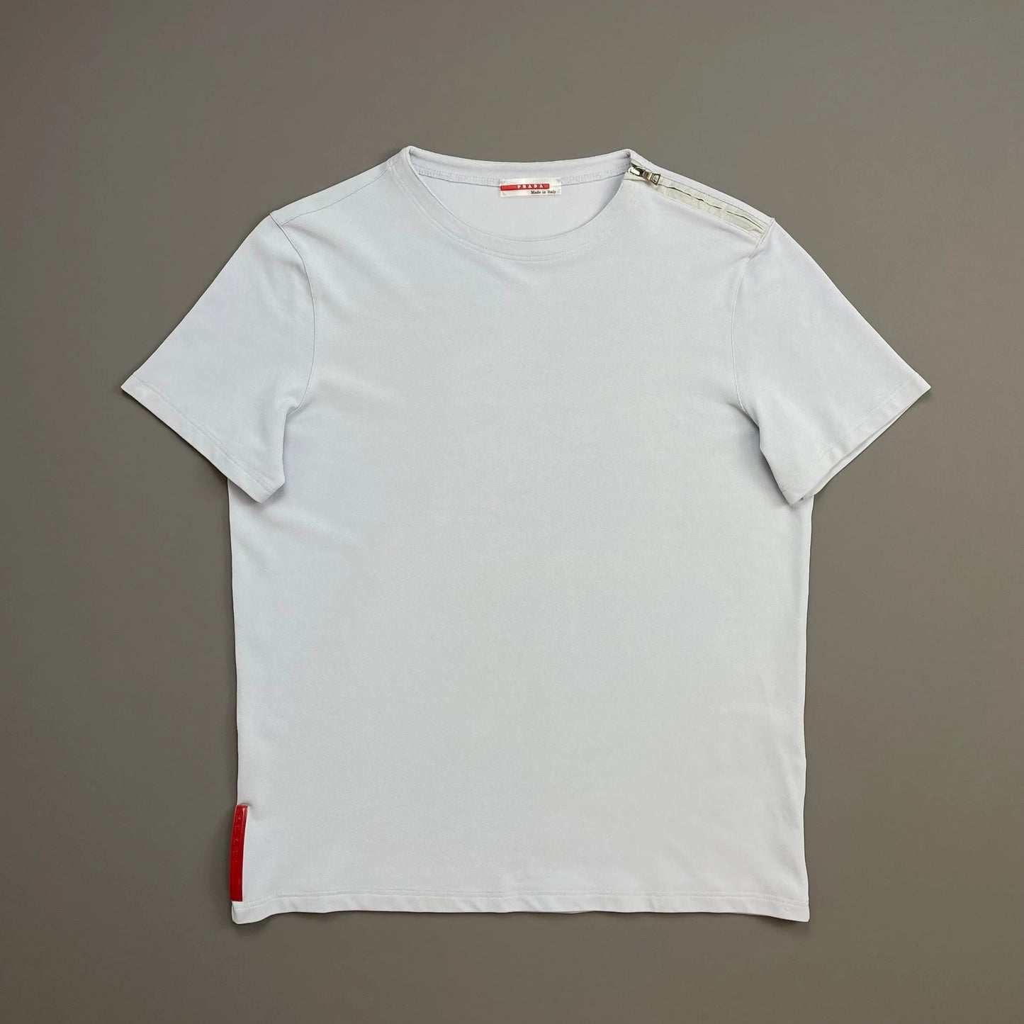 Prada Sport Light Blue 00s Nylon Canvas Textured Zip-Shoulder T-Shirt