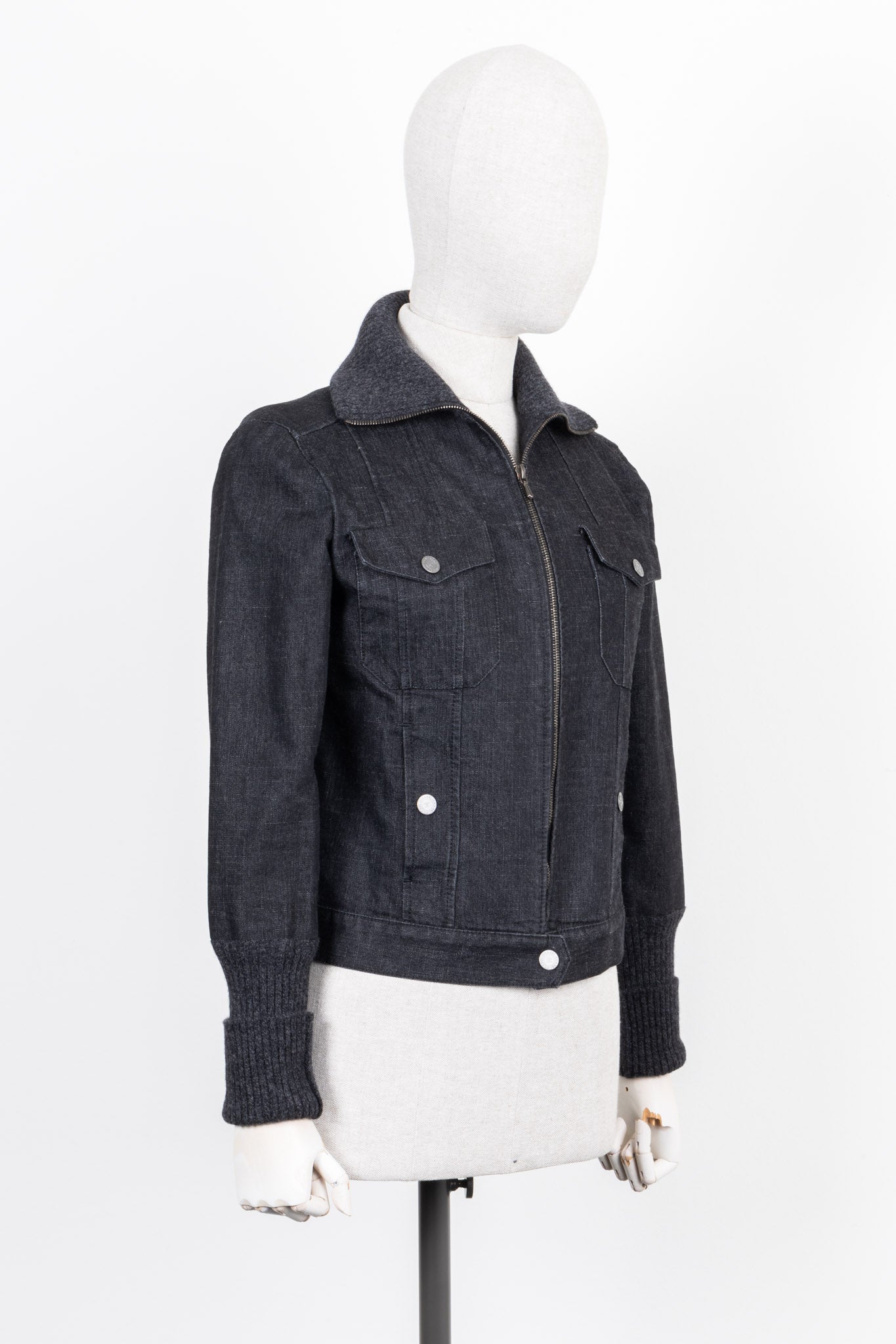 CHANEL Zip Denim Jacket Grey