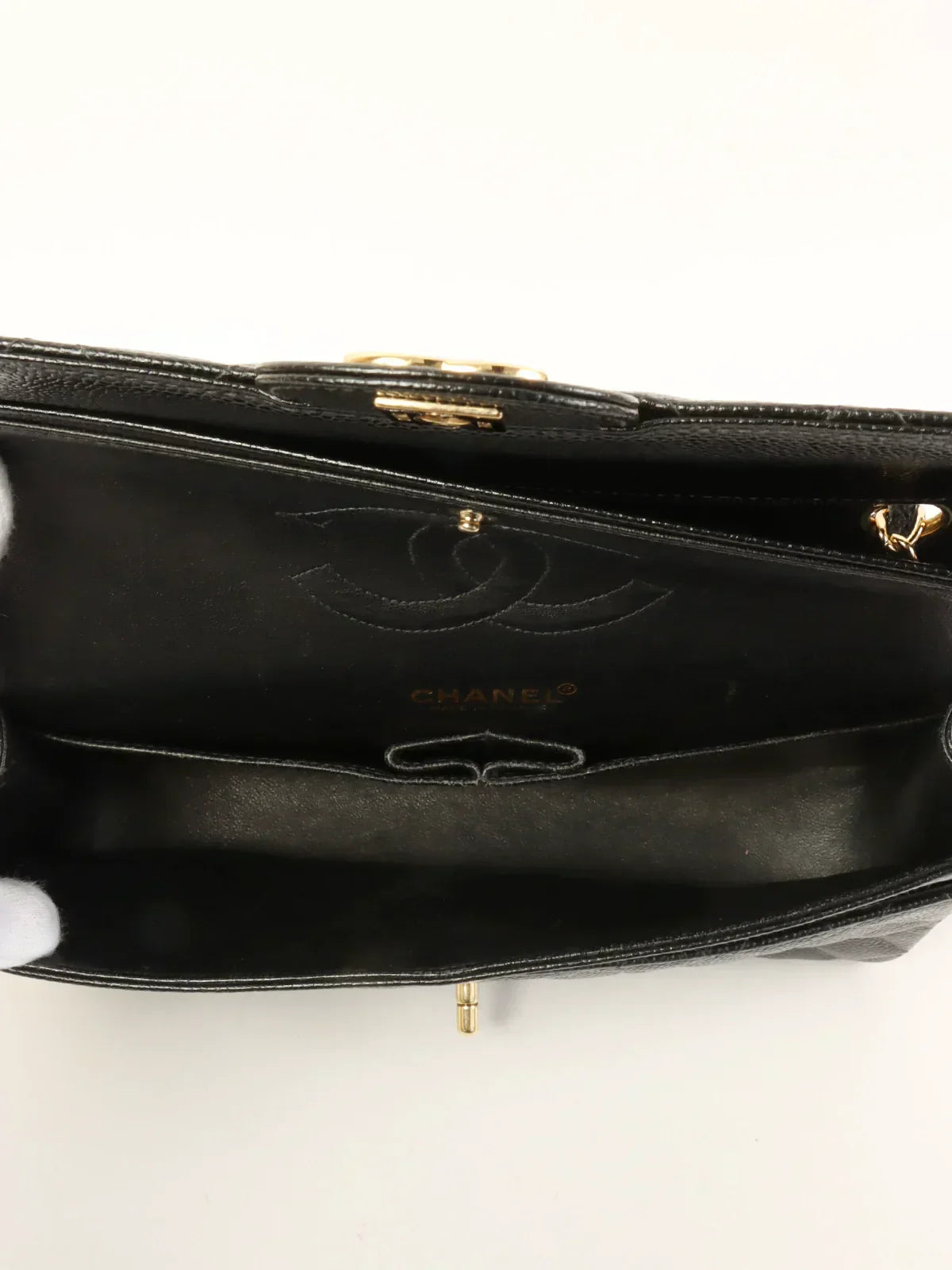 CHANEL Around 2001 Made Caviar Skin Classic Flap Chain Bag 25Cm Black