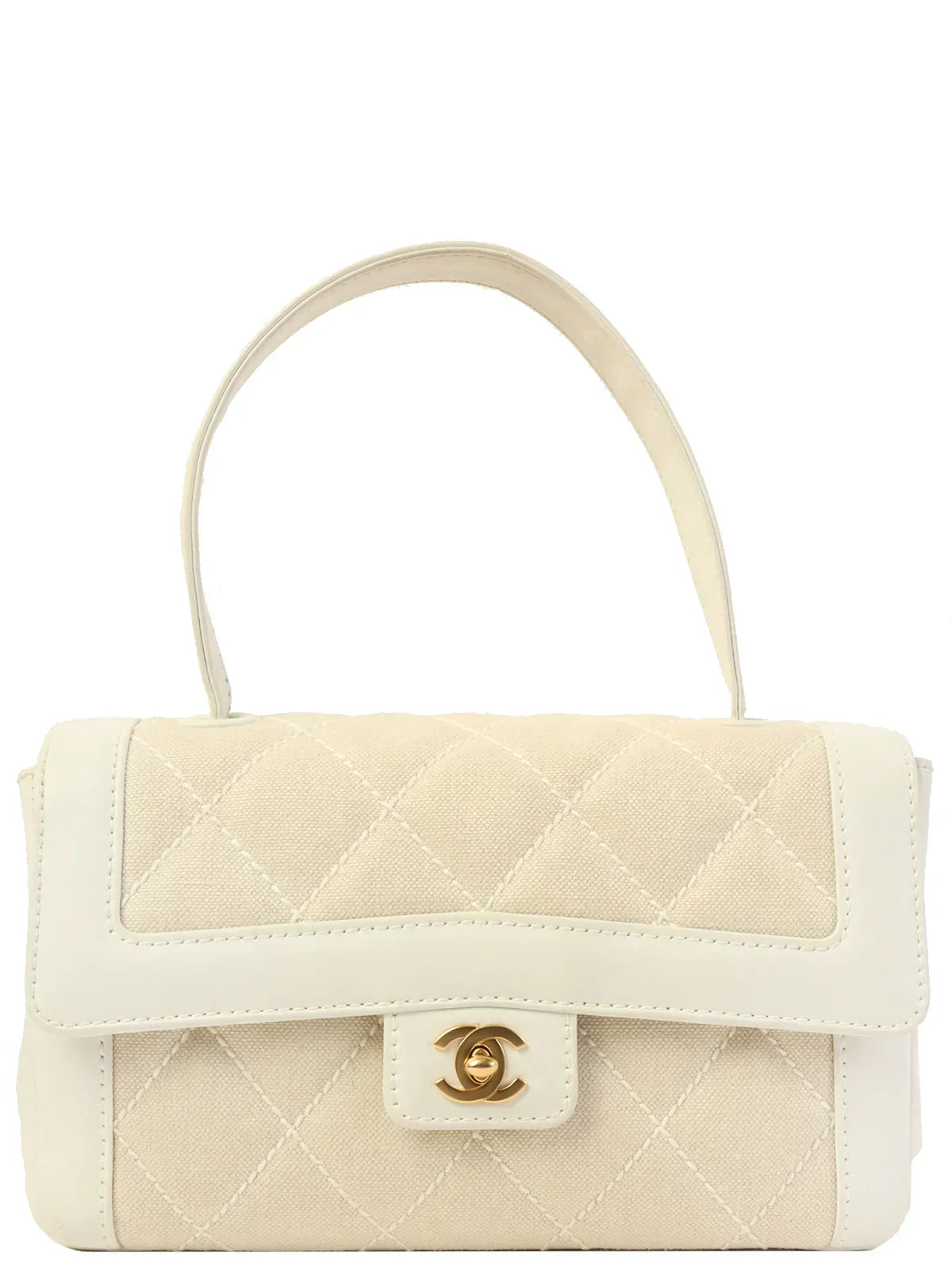 CHANEL Around 2004 Made Wild Stitch Turn-Lock Top Handle Bag Ivory/White