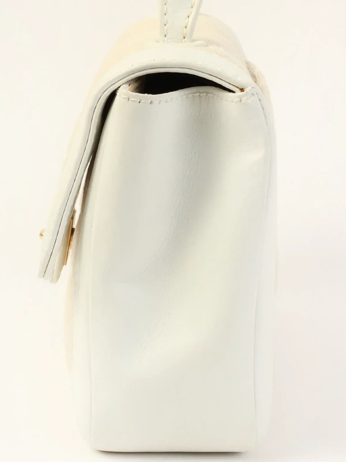CHANEL Around 2004 Made Wild Stitch Turn-Lock Top Handle Bag Ivory/White