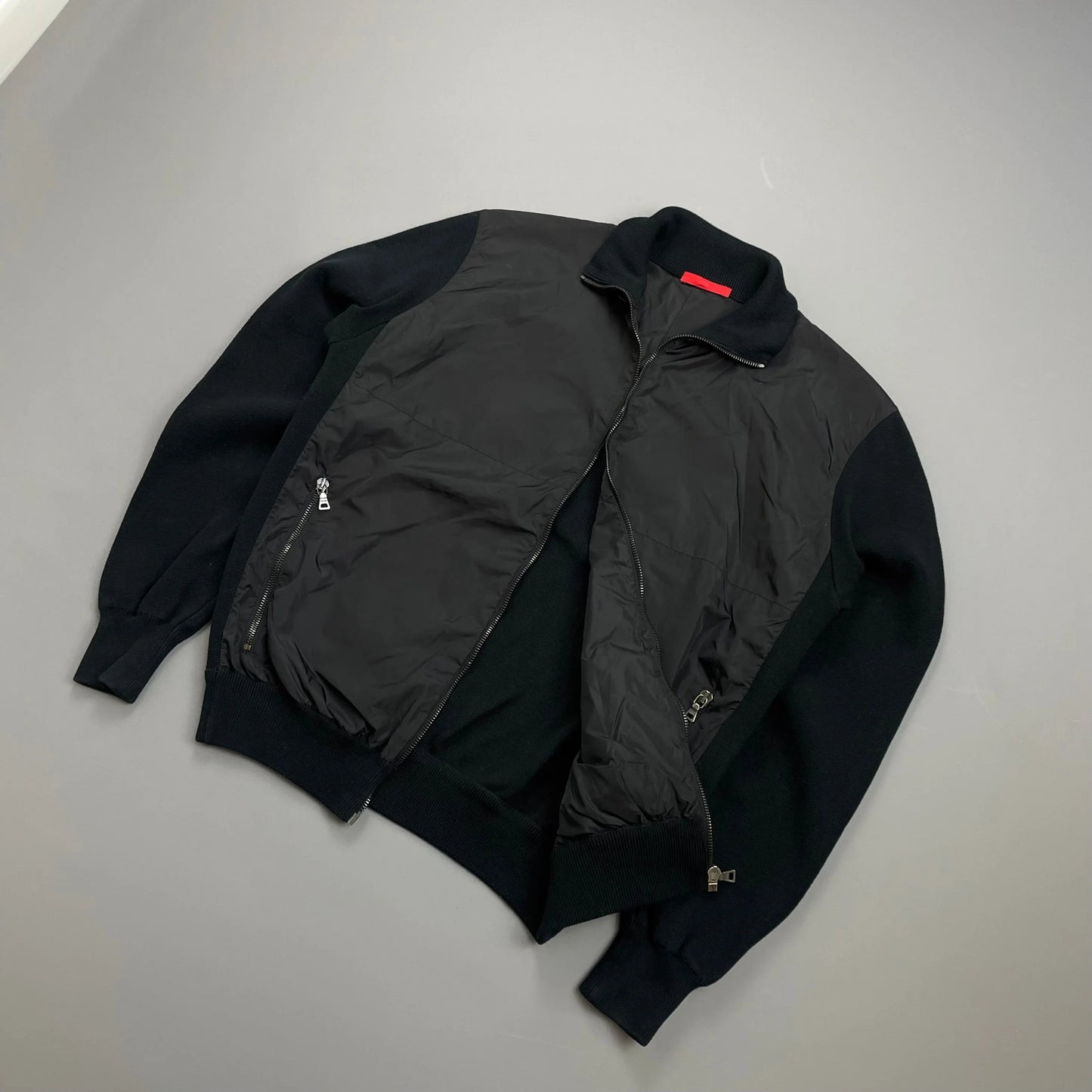 Prada Sport Black 2008 Cotton Knit Nylon Torso Zip-Through Jacket