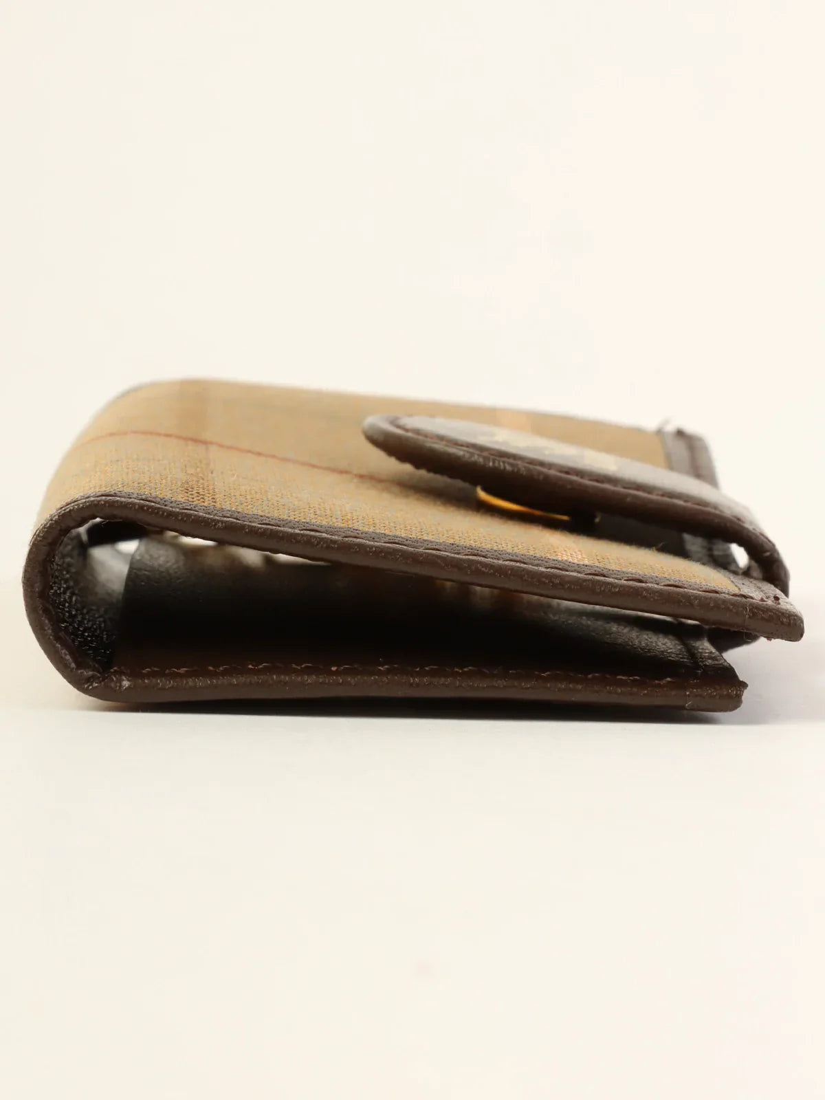 BURBERRY Check Pattern Logo Embossed Key Case Melon Yellow/Brown
