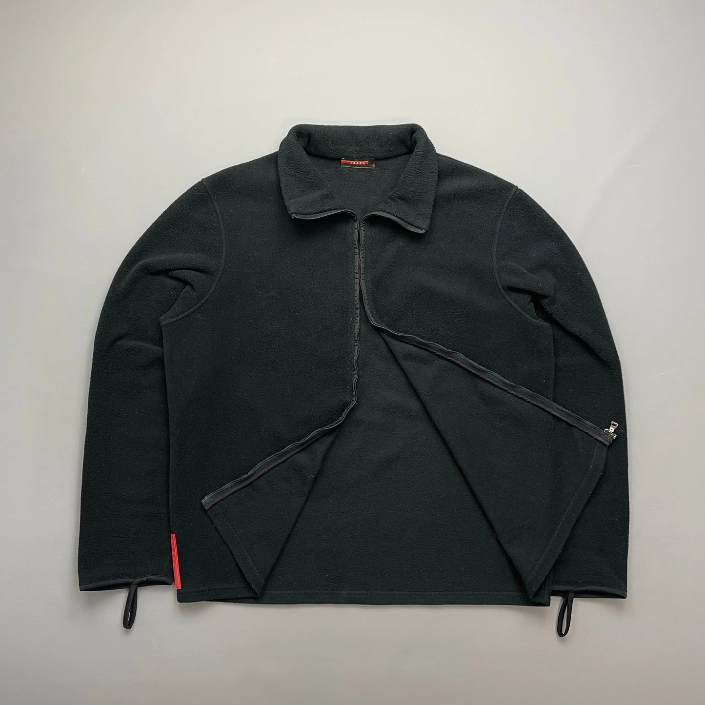 Prada Sport Black Lightweight Nylon Panel Fleece Jacket