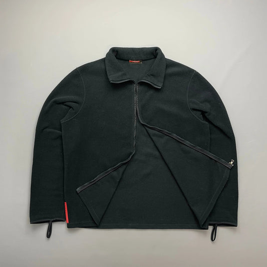 Prada Sport Black Lightweight Nylon Panel Fleece Jacket