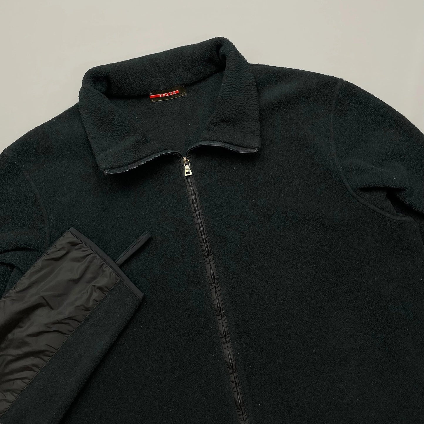 Prada Sport Black Lightweight Nylon Panel Fleece Jacket