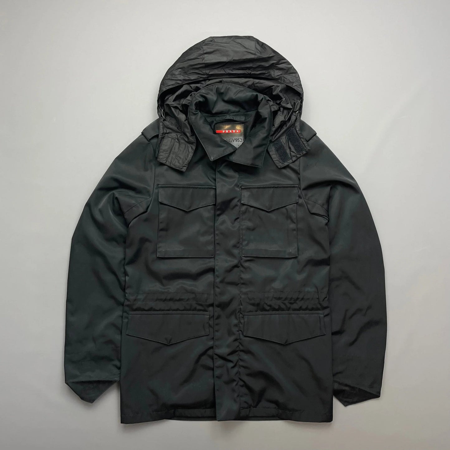 Prada Sport Black Multi-Pocket 2007 Field Jacket w/ Concealed Hood