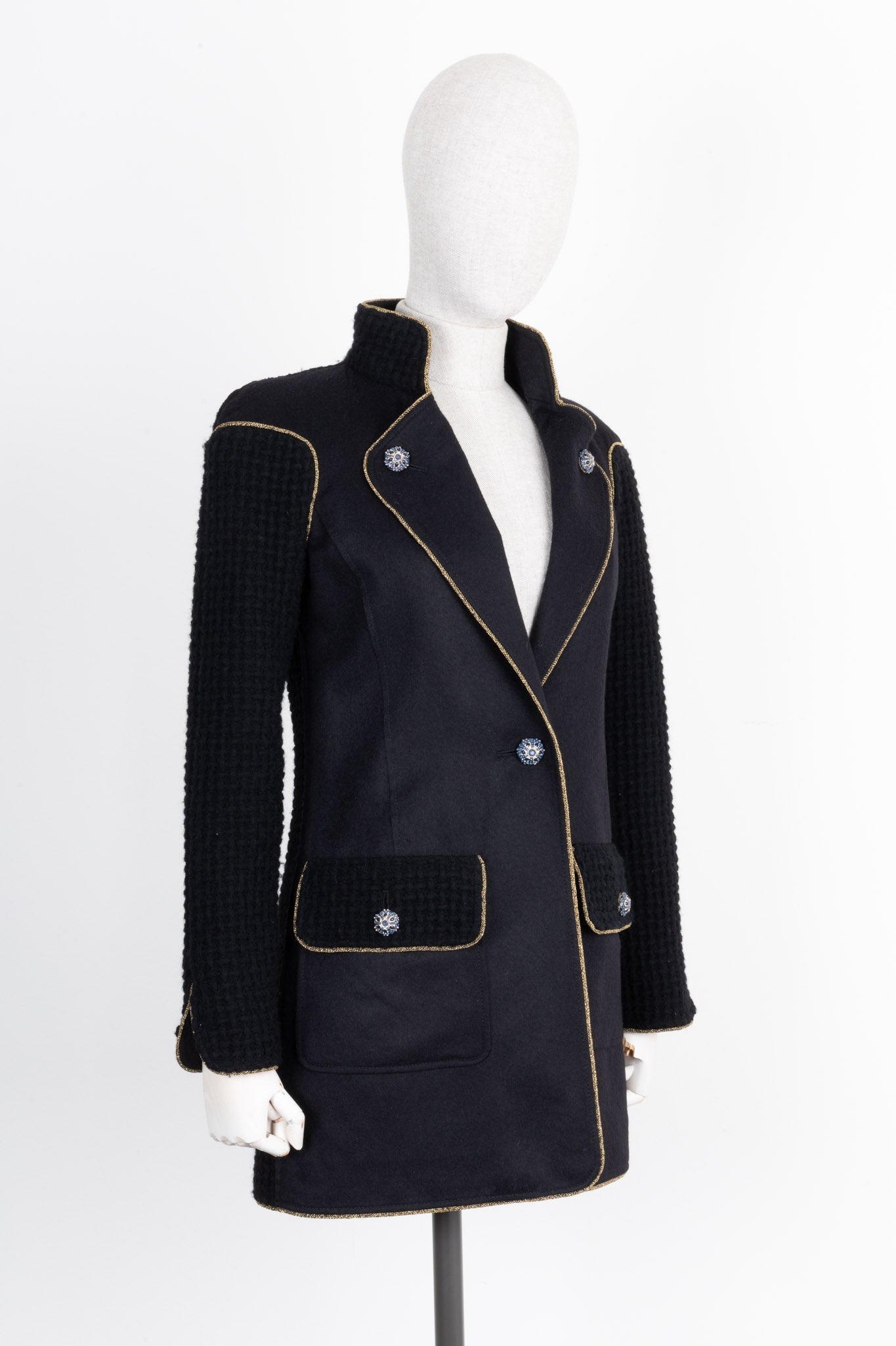 CHANEL Paris Salzburg 2015 Knit Short Coat Black Wool