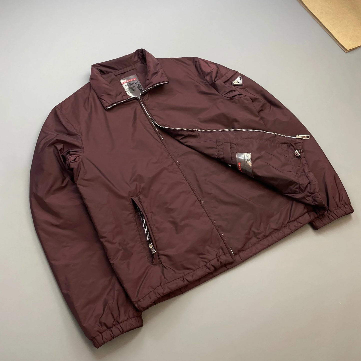 Prada Milano Burgundy 2018 Padded Resin-Coated Nylon Plaque Jacket