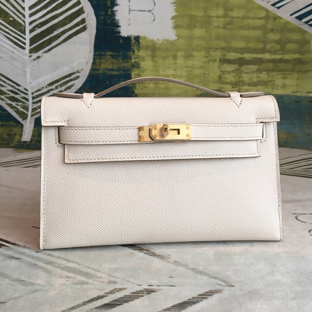 Top Quality Kelly Pochettee White For Women Gold Toned Hardware 8.5in/22cm