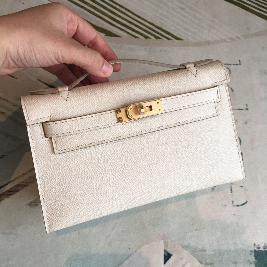 Top Quality Kelly Pochettee White For Women Gold Toned Hardware 8.5in/22cm
