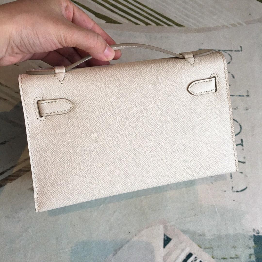 Top Quality Kelly Pochettee White For Women Gold Toned Hardware 8.5in/22cm