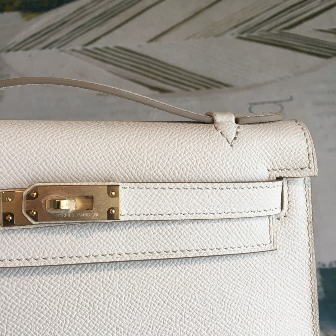 Top Quality Kelly Pochettee White For Women Gold Toned Hardware 8.5in/22cm