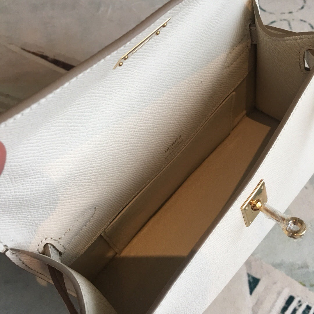 Top Quality Kelly Pochettee White For Women Gold Toned Hardware 8.5in/22cm